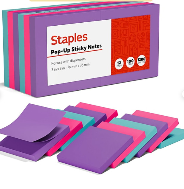Berry Blast Pop-Up Sticky Notes Post It Style 12 pack 100 Sheets each 1200 Total
