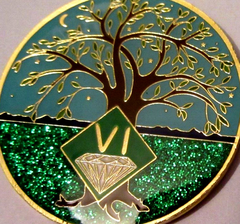 Narcotics Anonymous NA Tree Green 6 Year Medallion Gold