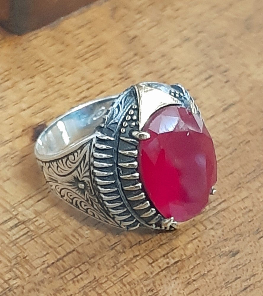 Men 925 Silver Ring Solitaire Ruby Spinel Ring Man Sterling $