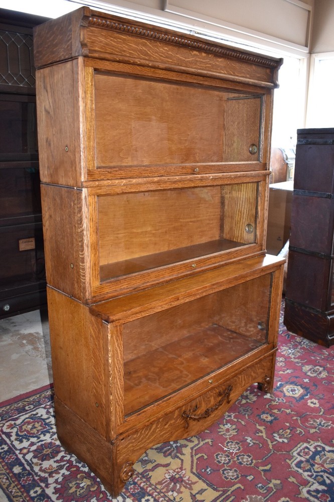 Antique 3 Stack Step Back Tiger Stripe Oak Barrister Lawyer's Bookcase