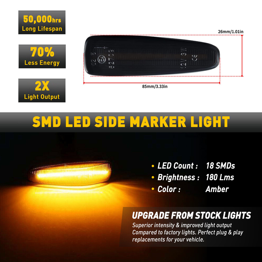 FOR MITSUBISHI LANCER EVO X AMBER SEQUENTIAL LED FRONT SMOKE SIDE MARKER LIGHTS