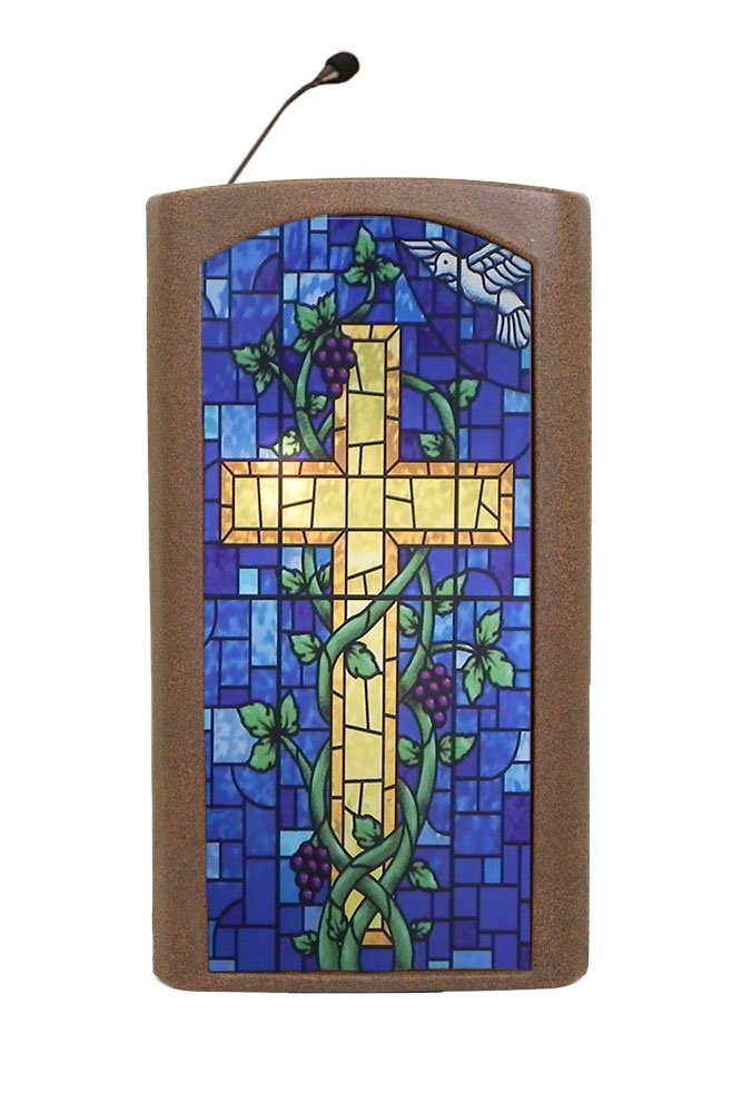 Bronze Pulpit Podium Stained Glass Front, Light Weight