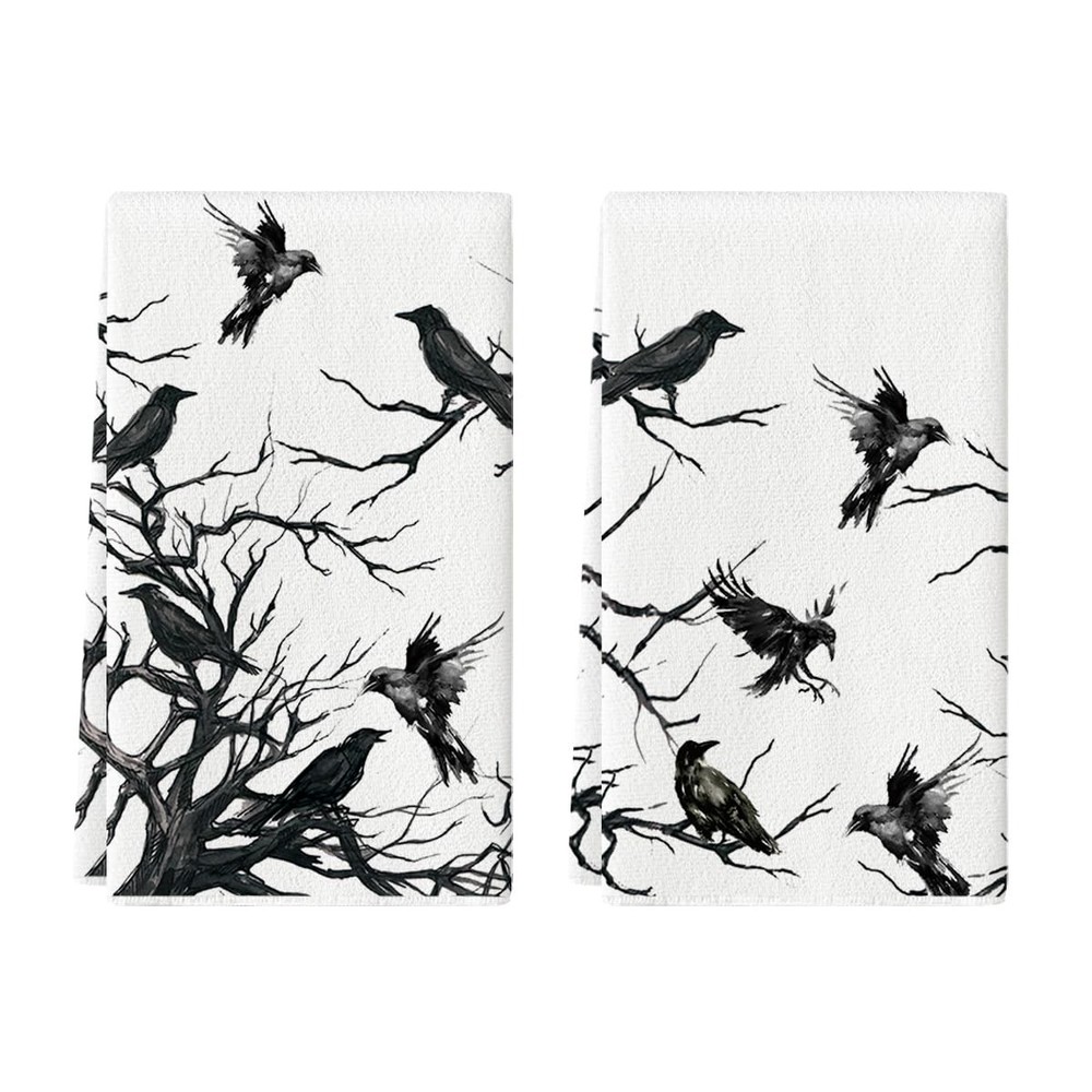 Halloween Decorations Tree Branches Crows Kitchen Dish Towels Gift 2PCS 18"x26"