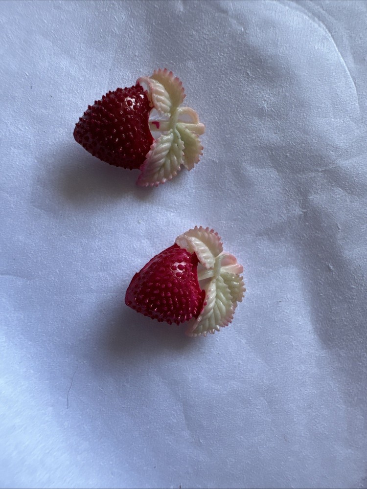 Two Tiny Vintage Plastic Strawberry Buttons
