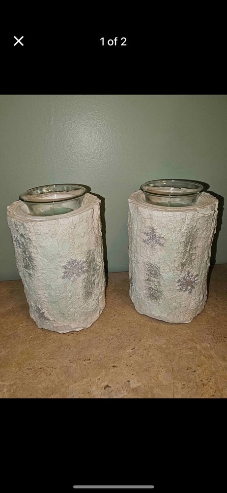 Rustic Cream Winter Candle Holders