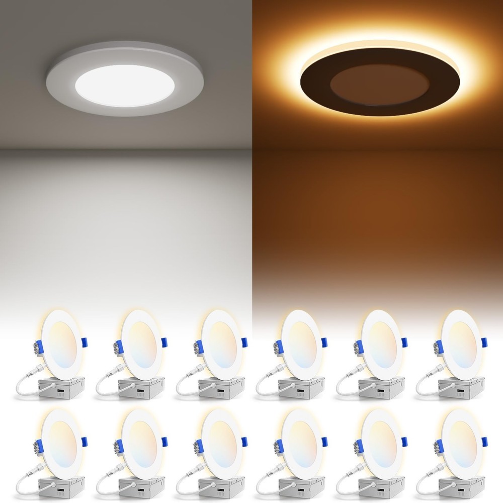 12 Pack 4 Inch 5CCT LED Recessed Ceiling Light Panel Dimmable with Night Light