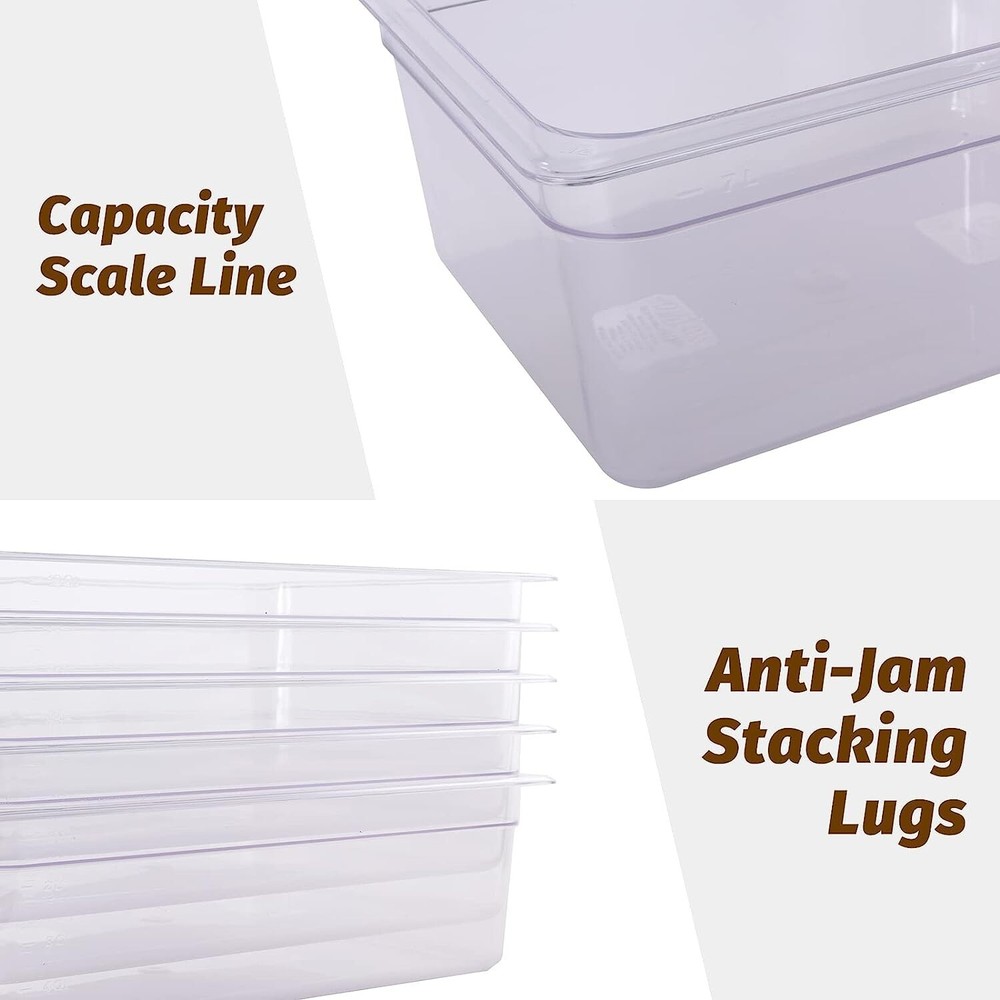 6 PACK Full Size Clear Plastic Steam Prep Table Food Pan Polycarbonate 6" Deep