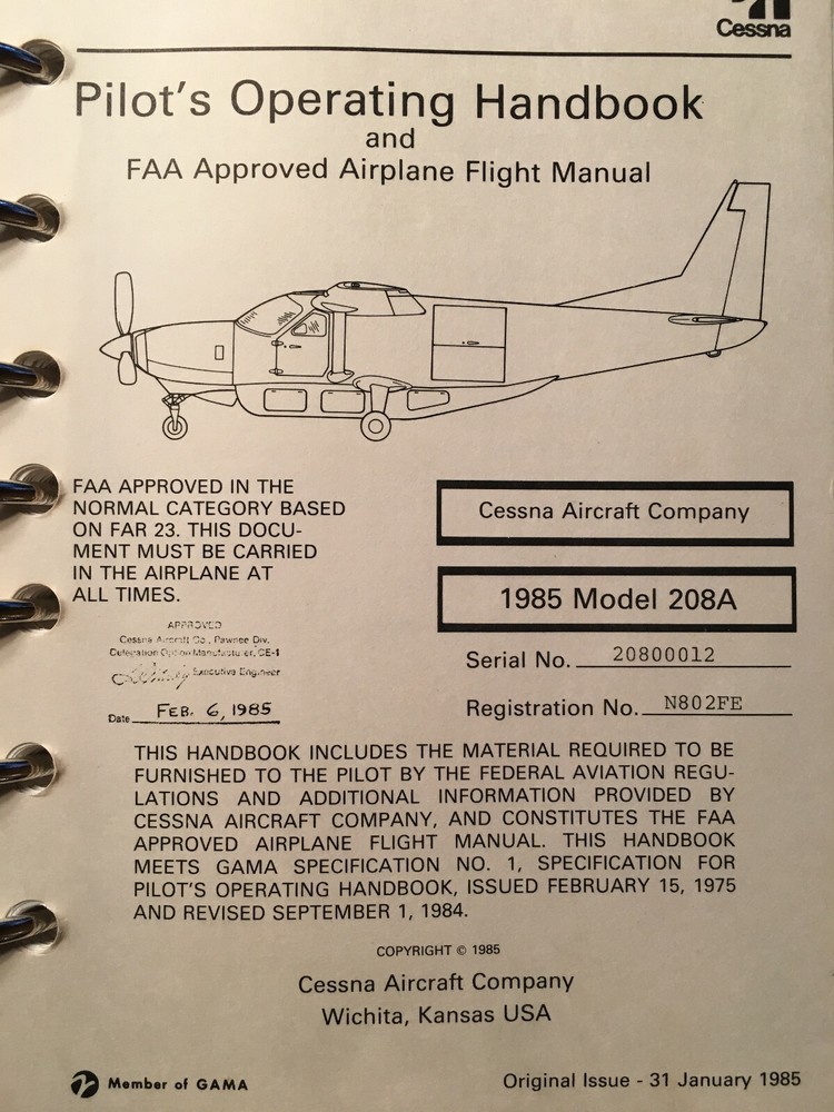 1985 Cessna 208A POH Pilot's Operating Manual