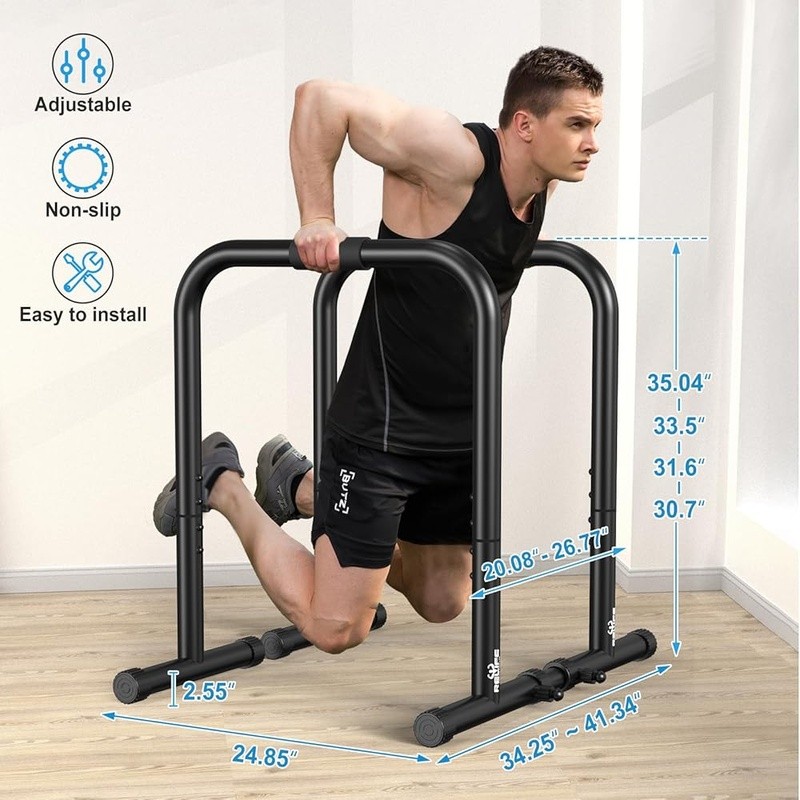 Heavy Duty Adjustable Dip Bars Strength Training Push Ups Gym Workouts New