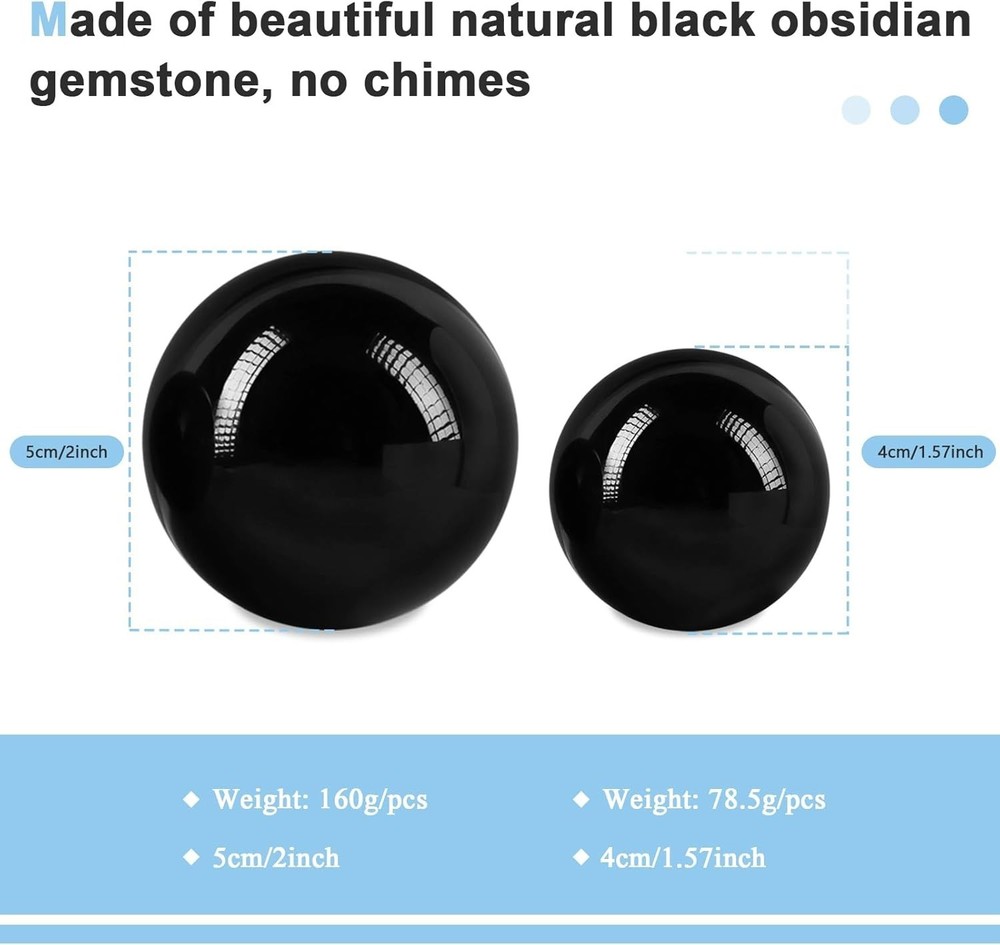 Black Obsidian Baoding Balls Set - Health Exercise & Stress Relief (1.57" & 2")