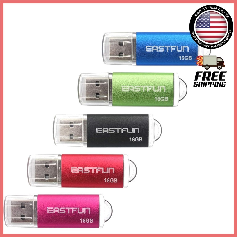 5 Pack 16GB USB Flash Drives with LED Indicator - Colorful Storage Solutions