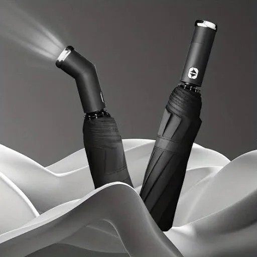 Umbrella with Pivoting LED light - Portable - Black