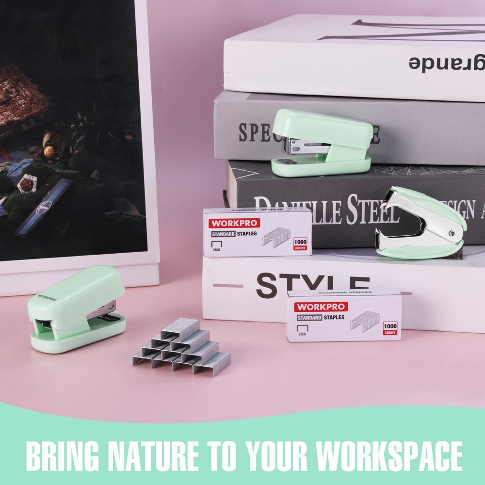 WORKPRO Small Stapler with Staples Green Stapler Set Includes Two Mini Stapler