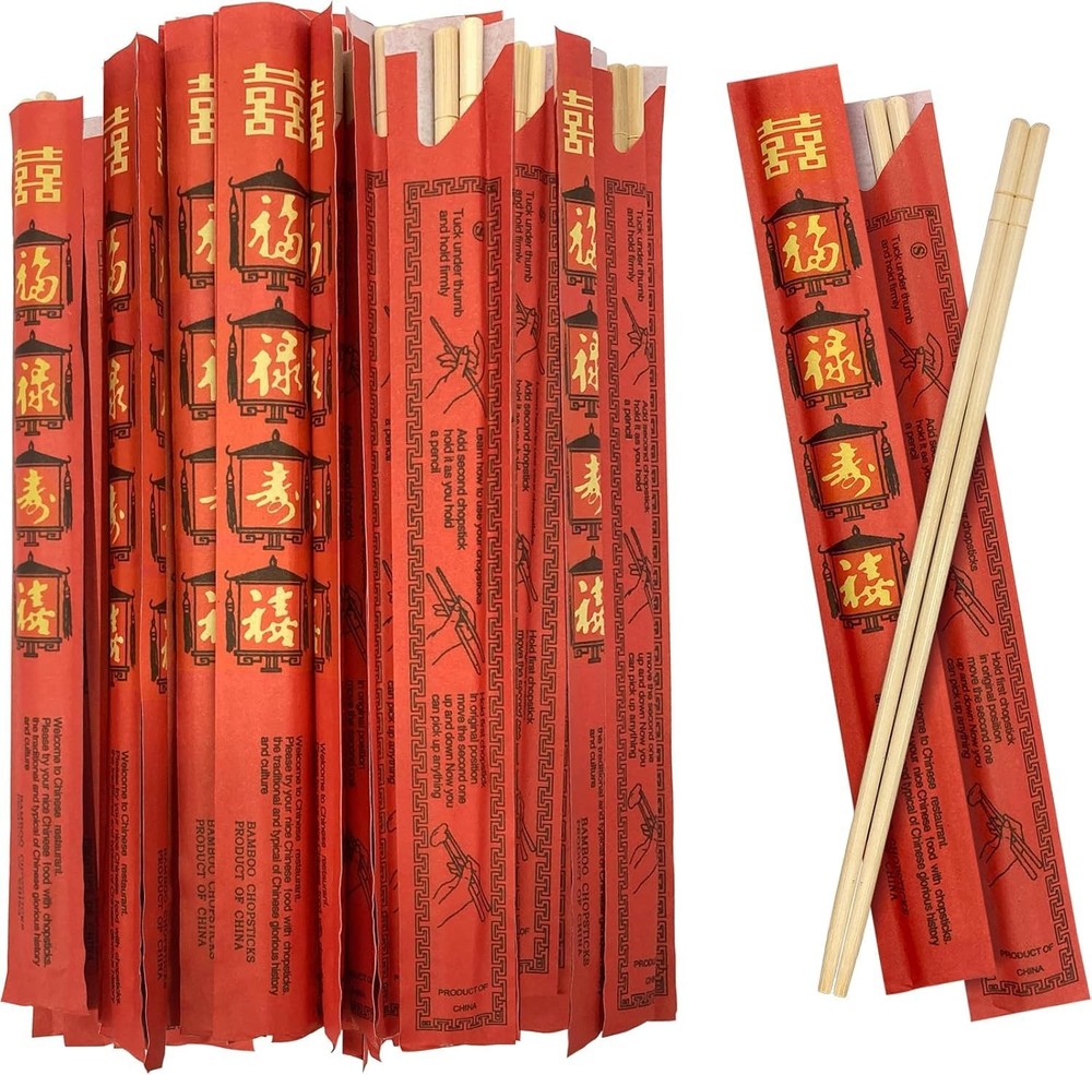 Disposable Bamboo Chopsticks (100 Sets) - 9'' Long, UV Treated, Individually ...