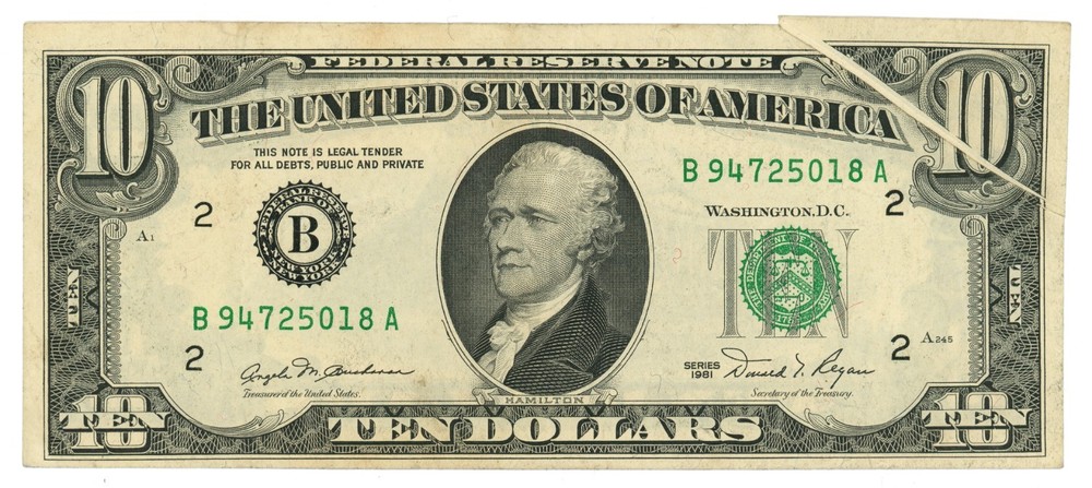1981 FRN Error Gutter Fold & Print Error  $10 (L6021)