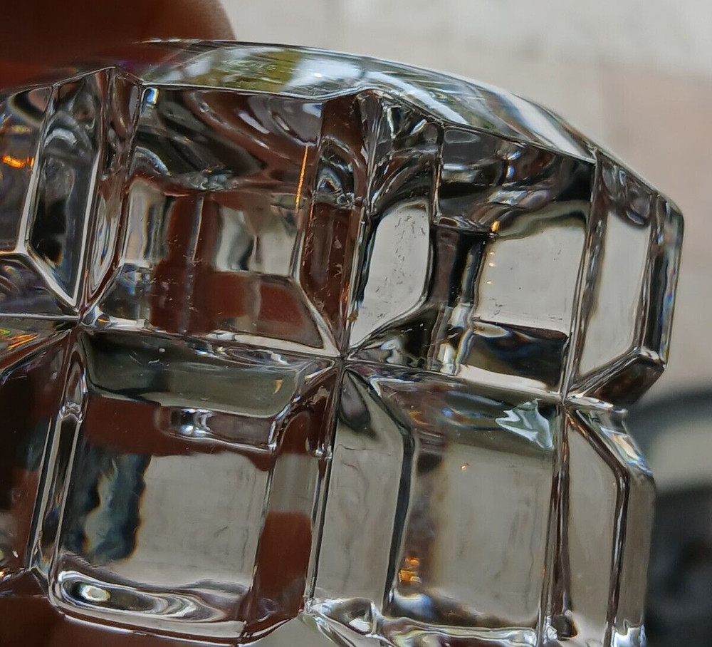 2 Clear Cut Crystal Tealight Candle Holders 1.77" Tall Width 2.7"
