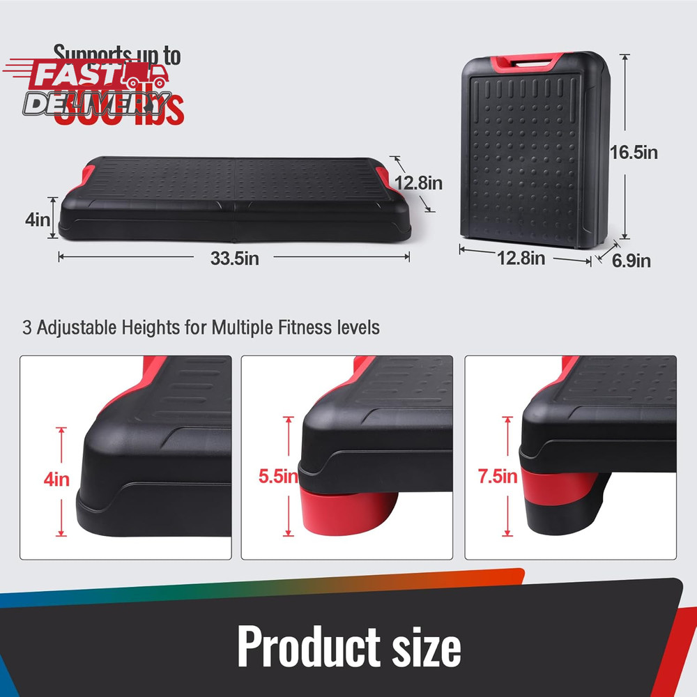 33.5" Aerobic Exercise Folding Step Platform for Home Workout, Configurable 3 He
