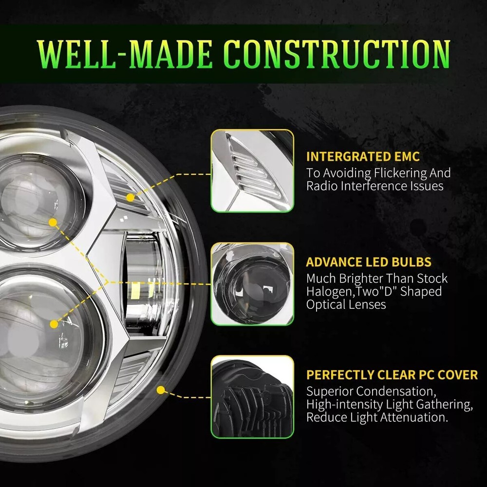 SPIDER 5.75 INCH CHROME PROJECTION DAYMAKER LED LIGHT BULB HEADLIGHT for Harley