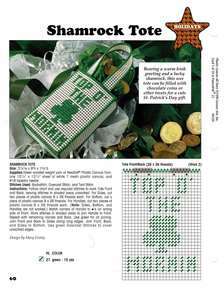 Valentine & Shamrock Tote Bags 2 Plastic Canvas Patterns Projects a1