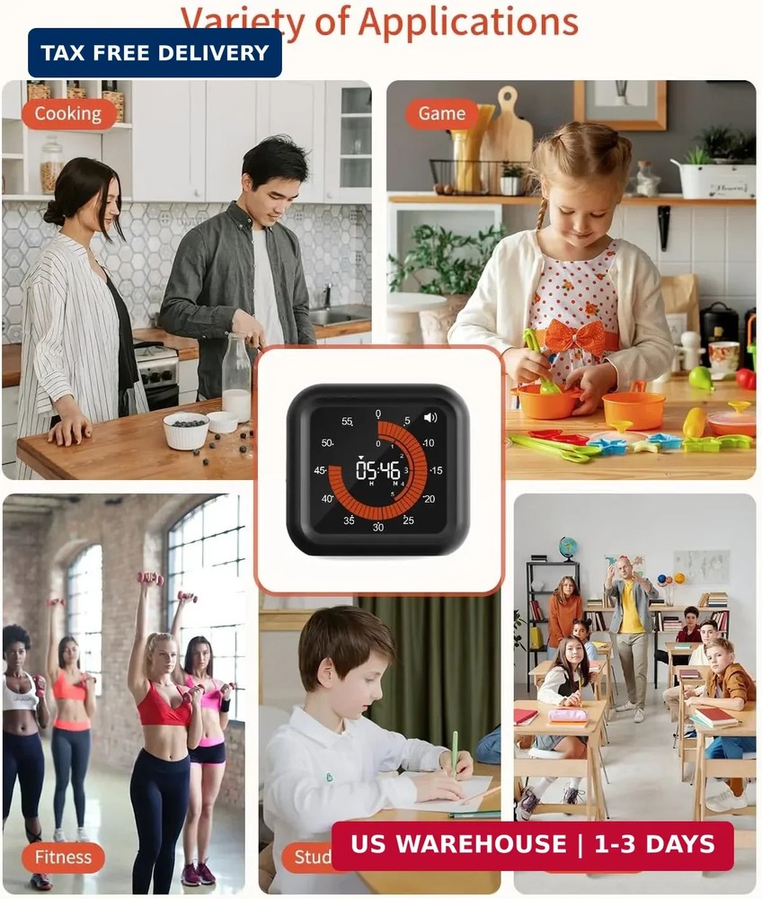 Digital Visual Timer - Large Display Magnetic Countdown Timer with Adjustable Vo