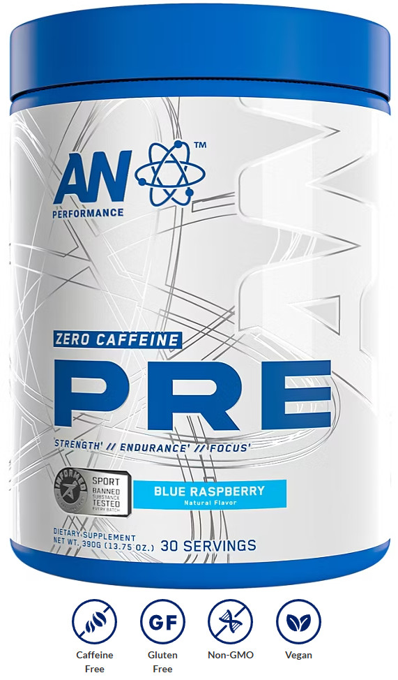 Pre-Workout with Zero Caffeine - Blue Raspberry (13.75 Oz. / 30 Servings)