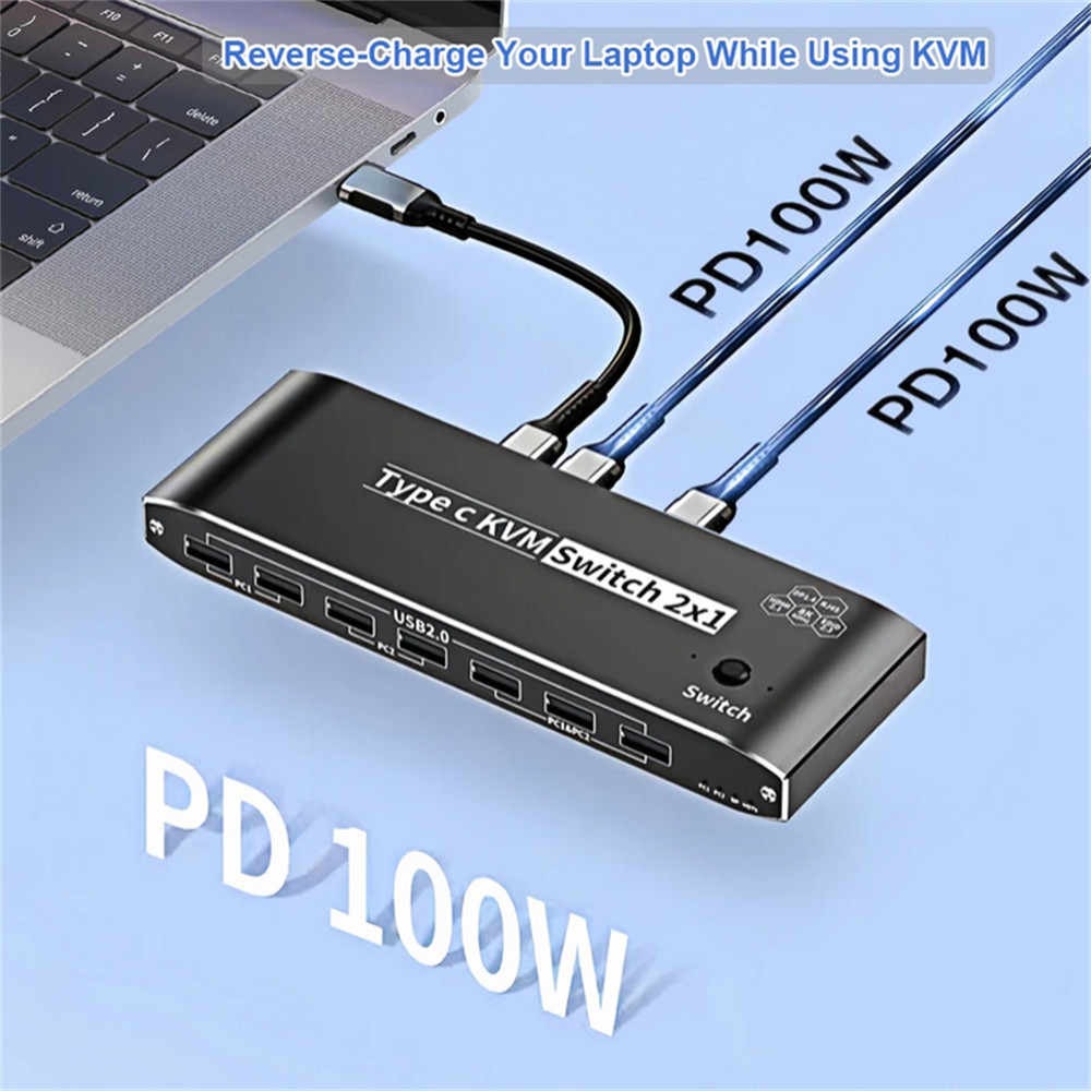 New 100W 8K Type C KVM Switcher Splitter KVM Video Switcher For Computer