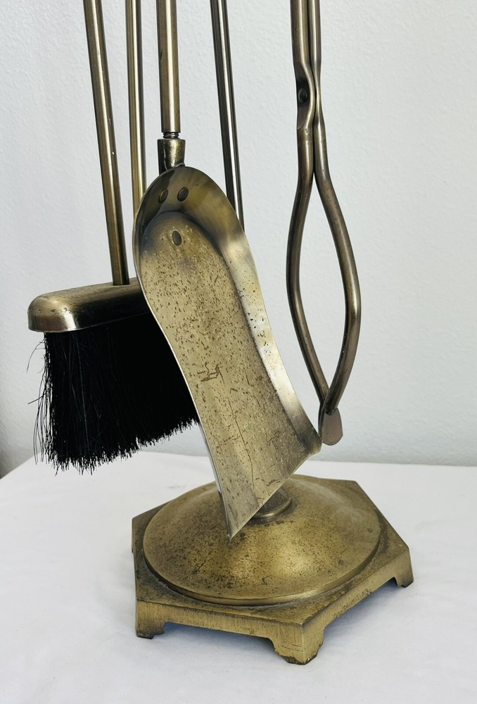 Fireplace Tool Set - Rail on Base Antique Brass