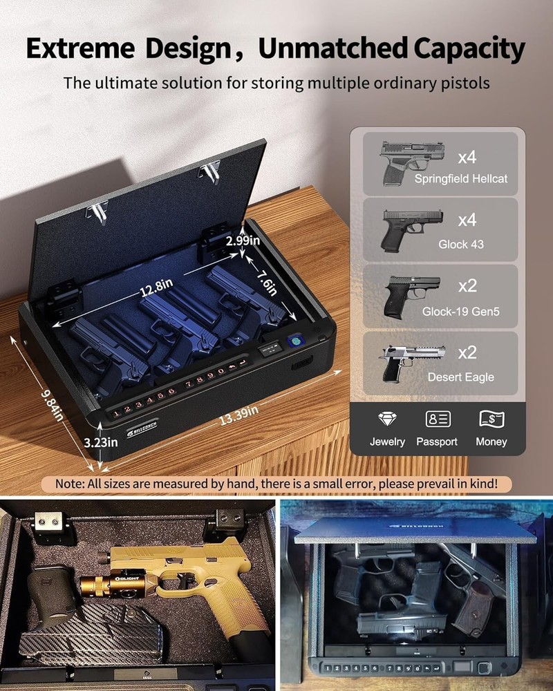 Intelligent Portable Gun Safe with Multiple Unlock Options - Ideal for Security