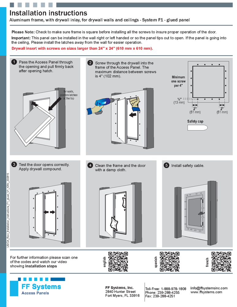 System F1 - Access Panel | Fixed Hinge | Touch Latches (⅝" Drywall, 20" X 20")
