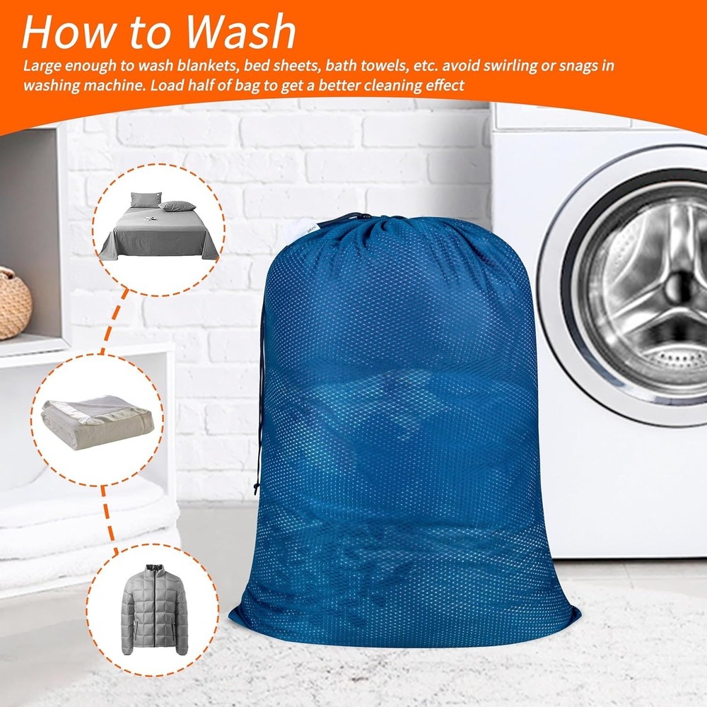 Extra Heavy Duty Large Diamond Mesh Laundry Bags with Drawstring Closure & ID...