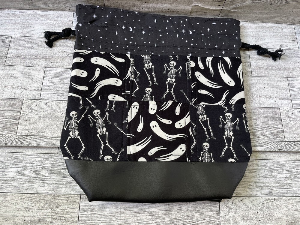 Project Bag For Knitting Crochet handmade Drawstring fall Halloween Ghost