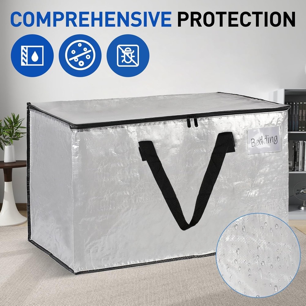 4Pack 100L Moving Bags with Handle & Zipper for Packing,Moving,Storage,Fold Flat