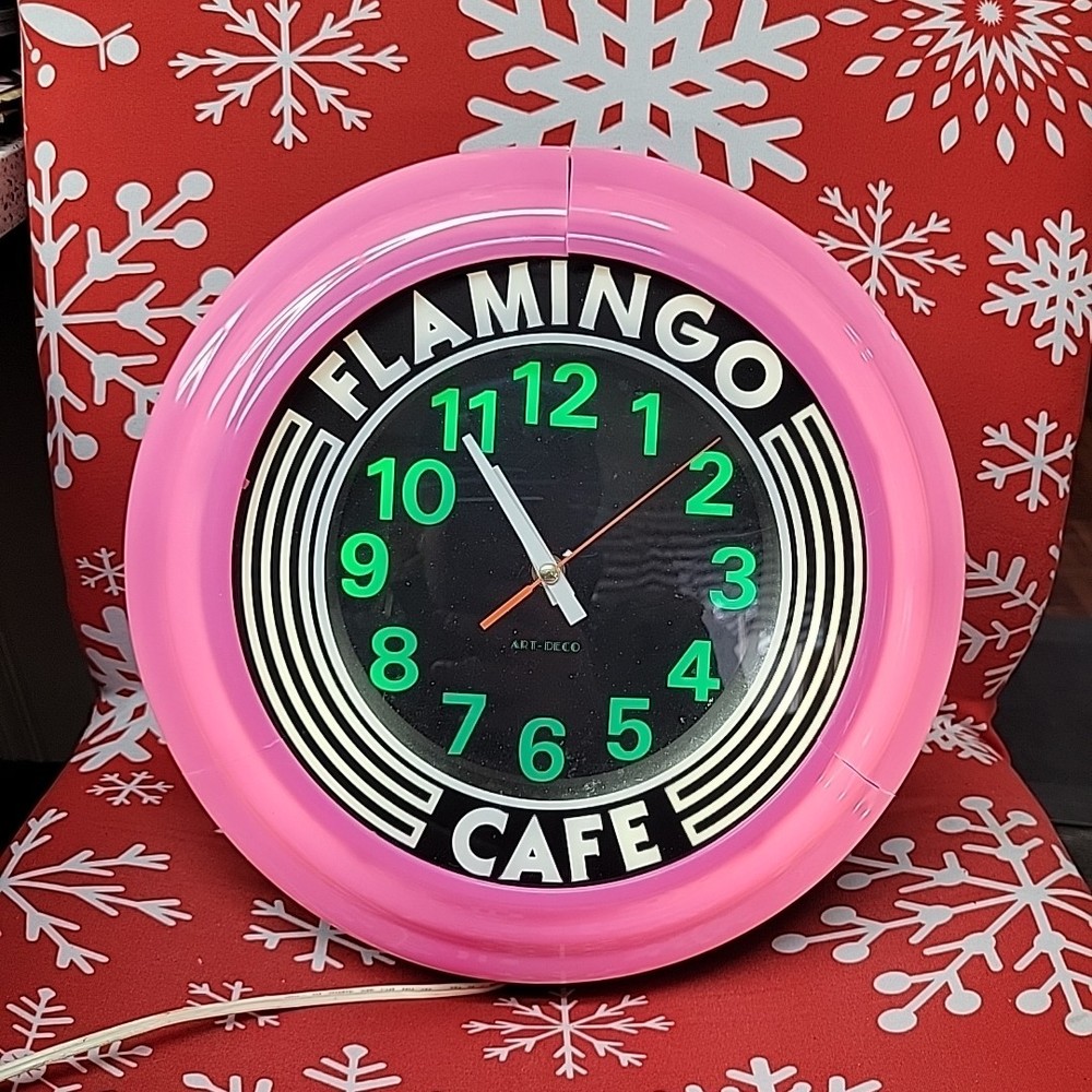 Flamingo Cafe Art-Deco Illuminated Clock Tested Works