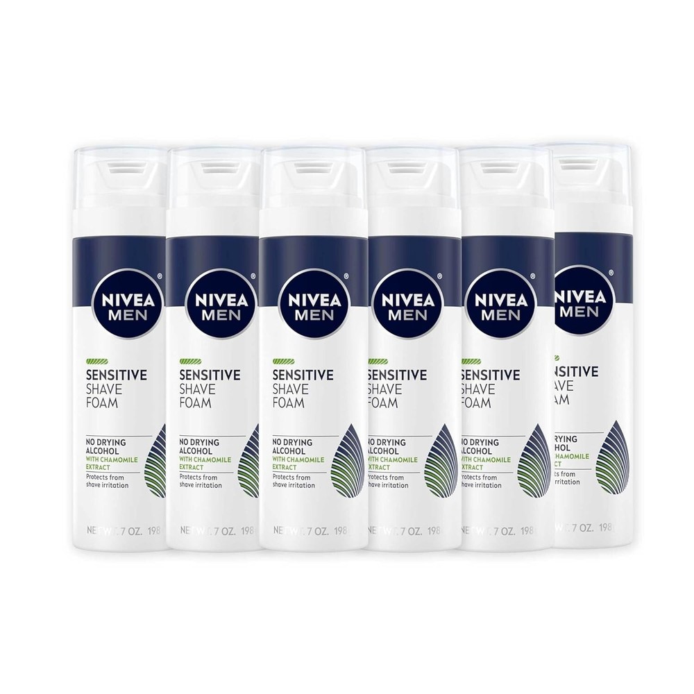 NIVEA MEN Sensitive Shave Foam With Chamomile & Witch Hazel Extract, 6 Pack, 7oz