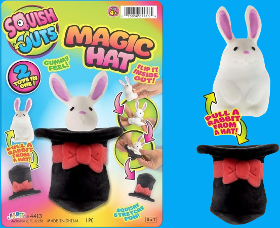 SQUISHY MAGIC TOP HAT TO RABBIT Toy Pull Bunny Joke Magician Trick Fidget Gift