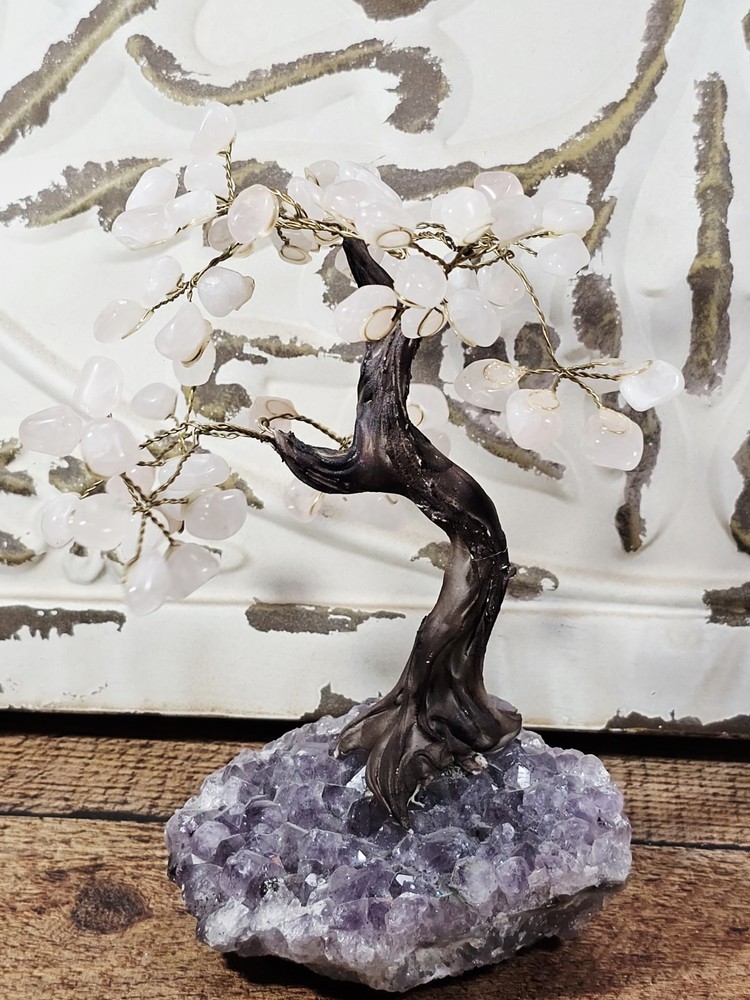 Rose Quartz Adjustable Leaf Bonsai Tree, 8"