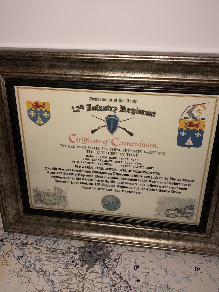 12TH INFANTRY REGIMENT / COMMEMORATIVE - CERTIFICATE OF COMMENDATION
