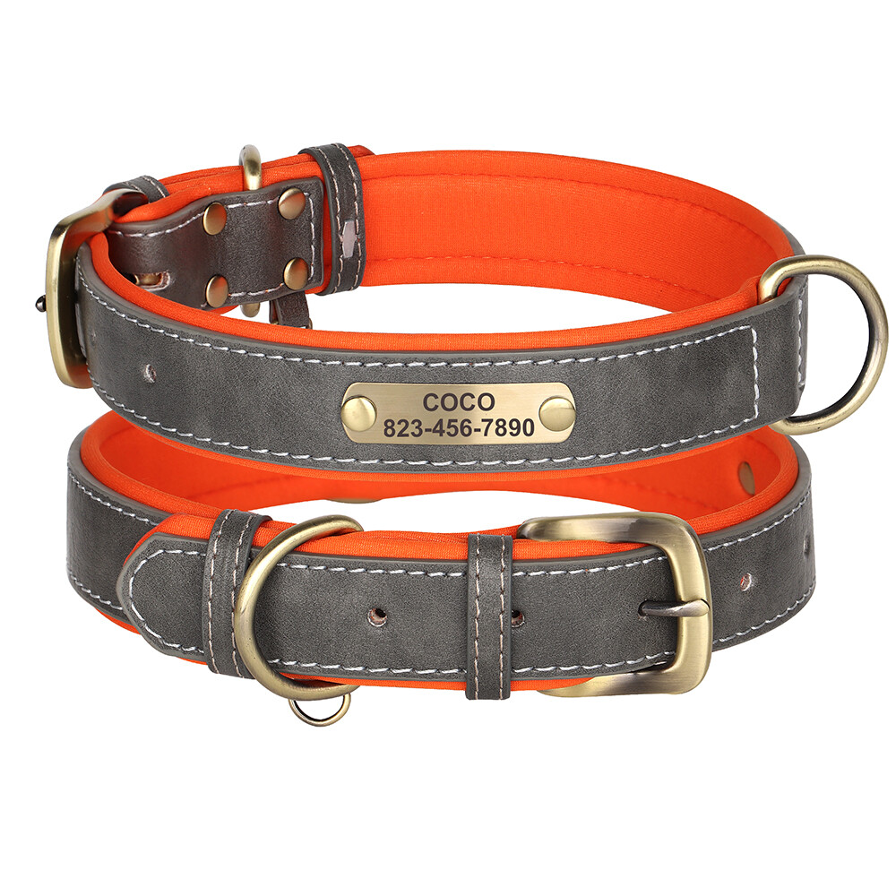 Soft Leather Personalized Dog Collar Custom Name ID Engraved for Small Large Dog