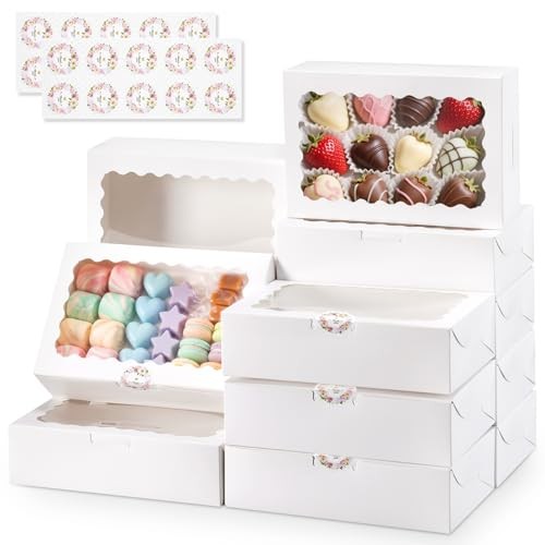 20pcs Cookie Boxes with Window, 9x6x2.5 Inches White Bakery Boxes for
