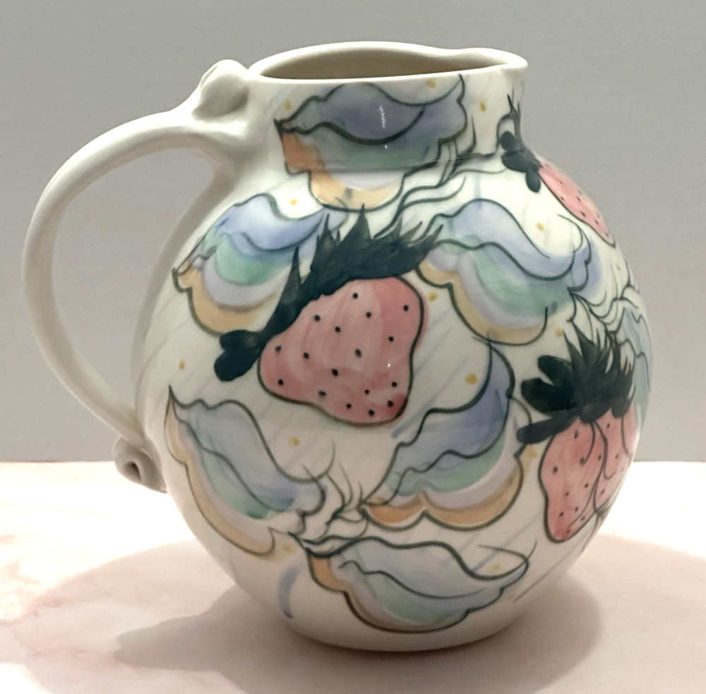 Pitcher Hand Painted with Strawberry’s Decor MCM Pitcher Unbranded