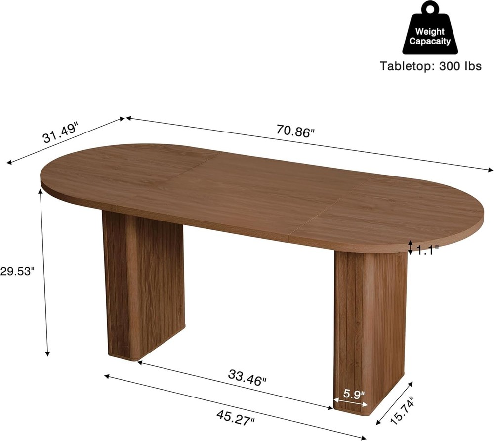 70.8 Inch Oval Dining Table for 4-6 People