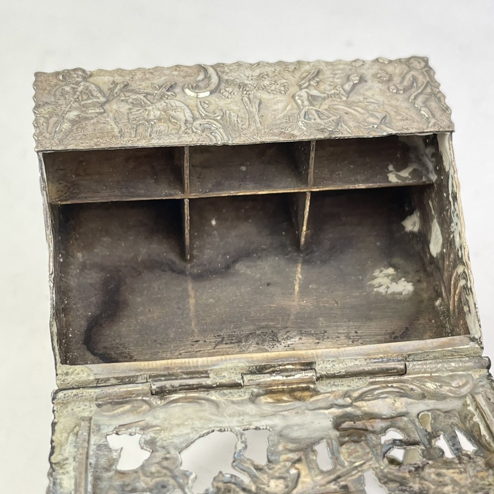Antique Dutch Solid Silver Novelty Miniature Bureau Pierced Rococo Design 5.7cm
