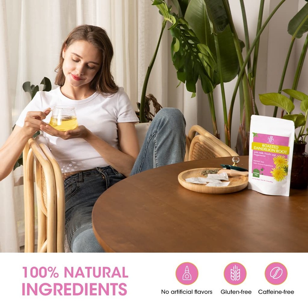Roasted Dandelion Root Tea with Milk Thistle and Peppermint - Herbal Tea for Cle