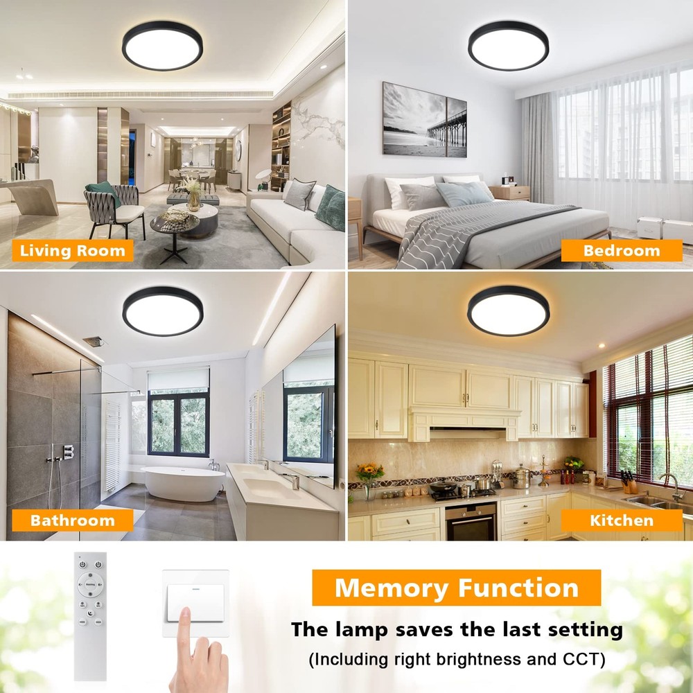 Dimmable LED Flush Mount Ceiling Light with Remote Control 3000K-6000K Color