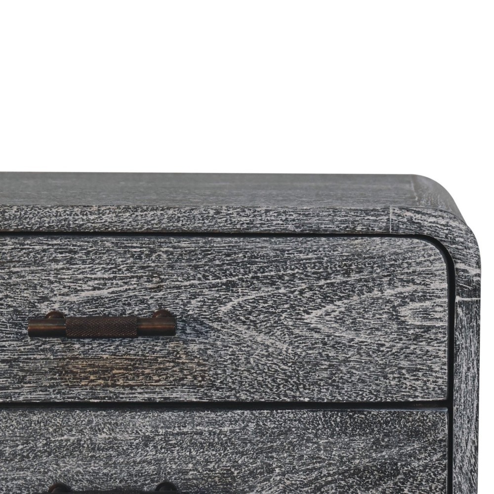 Solid Wood Sandblasted Ash Curved Bedside, 2-Drawers, Gray,Solid mango wood