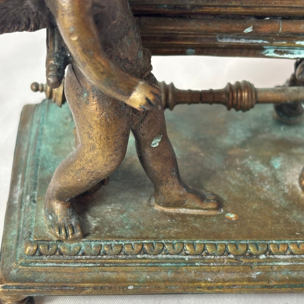 Antique Brass Mirror Table Top Cherub Angel Painter
