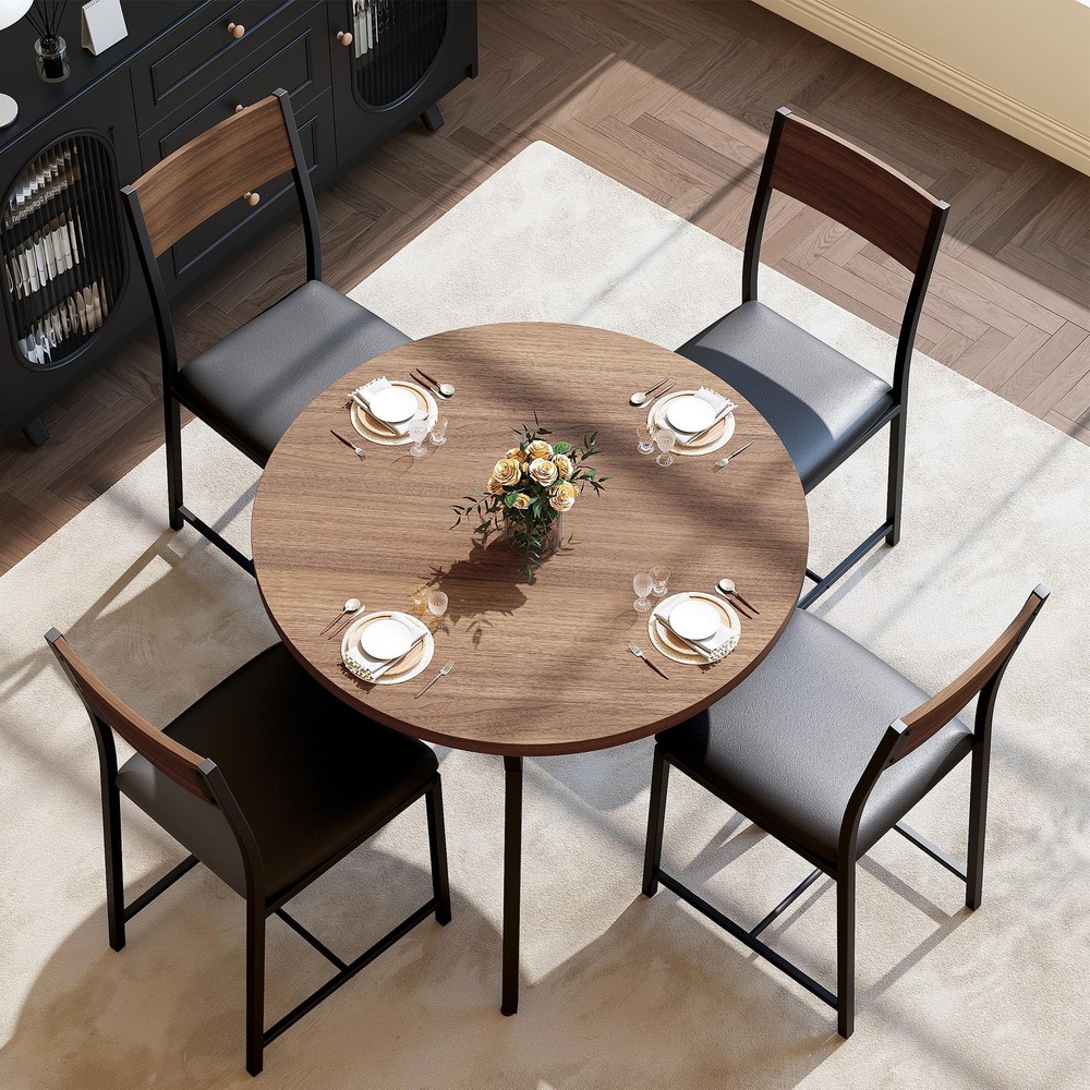 Pamapic Round Dining Table Set for 4, Kitchen Table and Chairs for 4, Dining ...