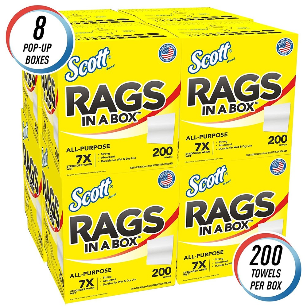 Scott Multi-Purpose Rags In-A-Box, White, 8 Boxes (KCC 75260CT)