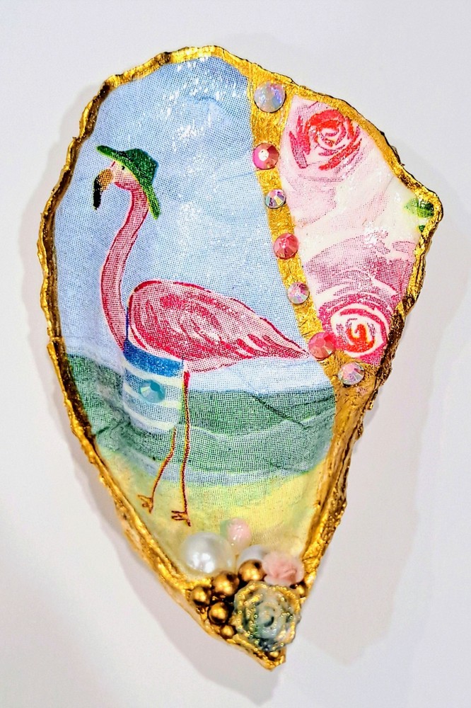 Handcrafted Decoupaged Petite Oyster Shell Ring/Trinket Dish