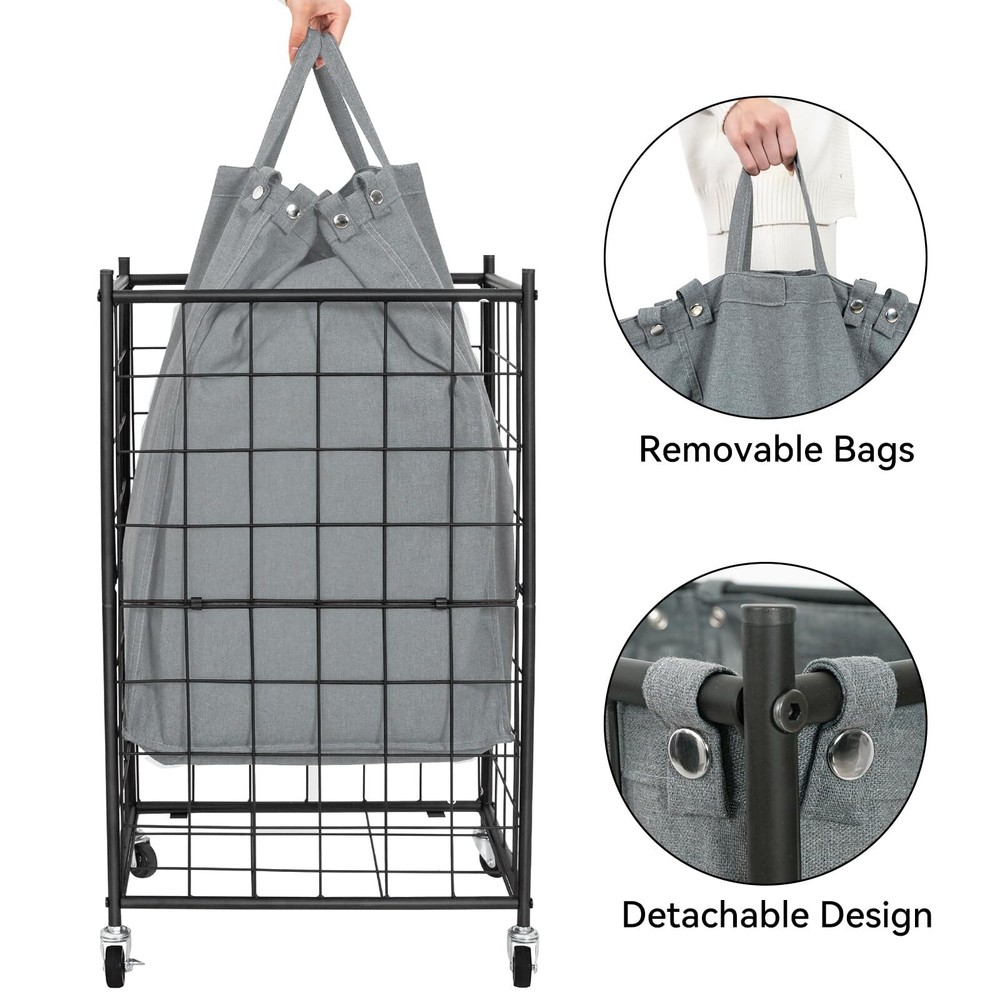 Laundry Hamper With Wheelsmetal Wire Frame Rolling Laundry Basket With Removable